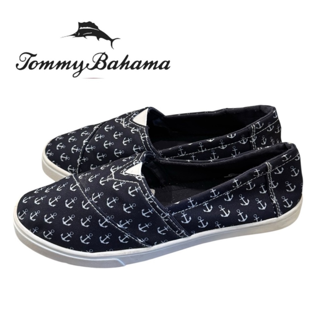 Tommy Bahama Nautical Anchor Navy Blue Slip On Shoes